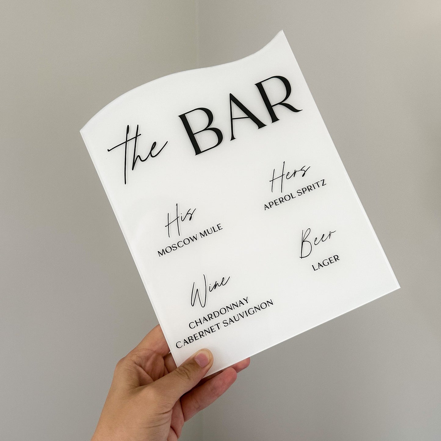 Acrylic Bar Menu